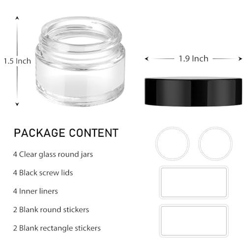 Tecohouse 4 Pack 1oz Small Glass Containers with Lids, Glass Jars with Black Lids & Stickers, Mini Reusable Empty Container for Creams, Lotion, Cosmetic - Image 5