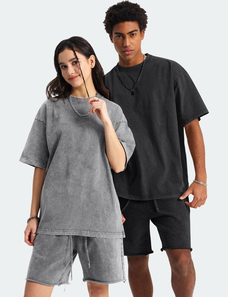Yimoon Oversized Tshirts for Women Acid Wash Cotton Tee Shirts Baggy Boyfriend Vintage Streetwear Tops(Blackgreybeige-XL) - Image 3