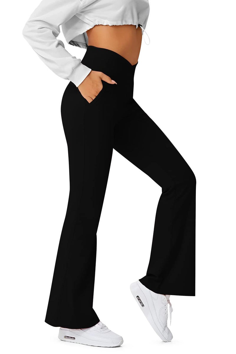 HEGALY Women's Flare Yoga Pants with Pockets - Crossover Flare Leggings High Waisted Tummy Control Gym Workout Sweatpants - Image 2