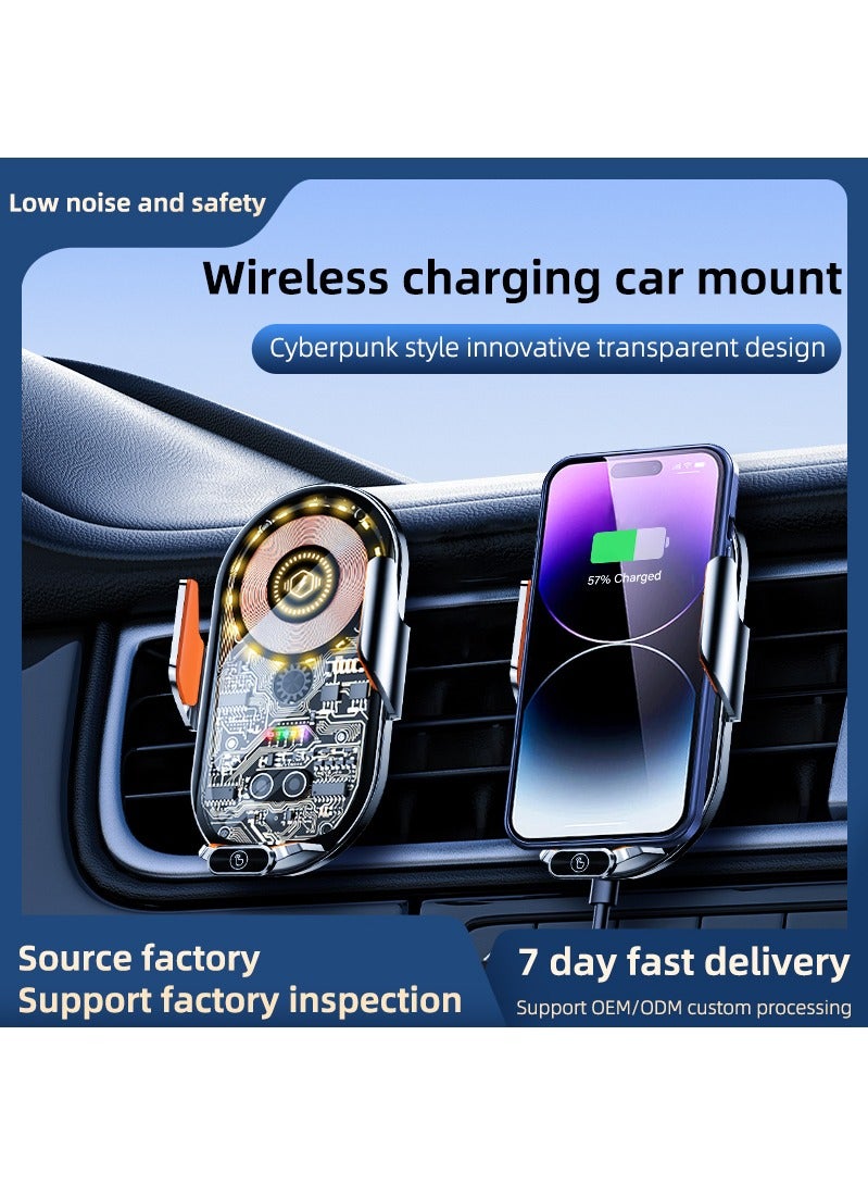 HouDeOS Car Phone Mount Wireless Charger with 15W Fast Charging Auto Clamp Mount Air Vent Phone Mount Compatible with All 4.7-7.2 Inch Phone - Image 3