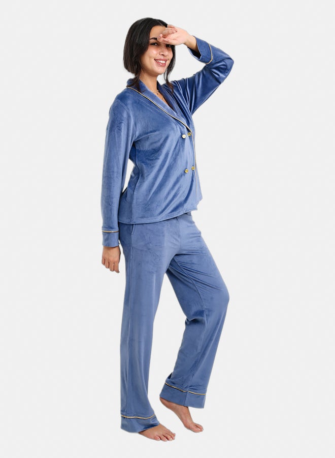 Carina Double-Breasted Velvet Pyjama Set - Image 2