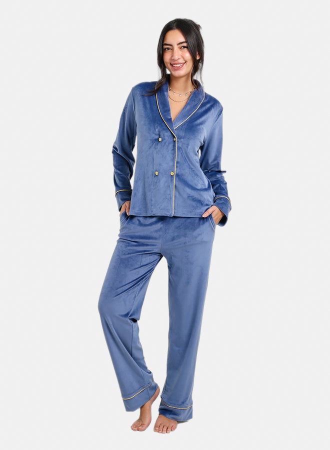 Carina Double-Breasted Velvet Pyjama Set - Image 1