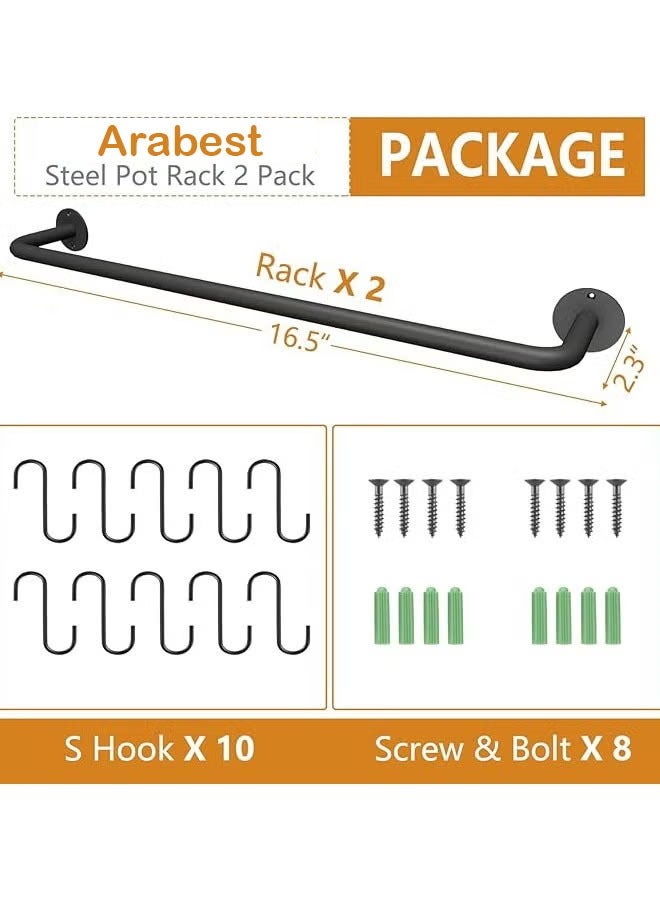 عربست أسود الصلب مطبخ حامل ( 2 قطعة ) ، الجدار شنقا وعاء حامل ، مع 10 على شكل خطاف تعليق المسار - Image 2