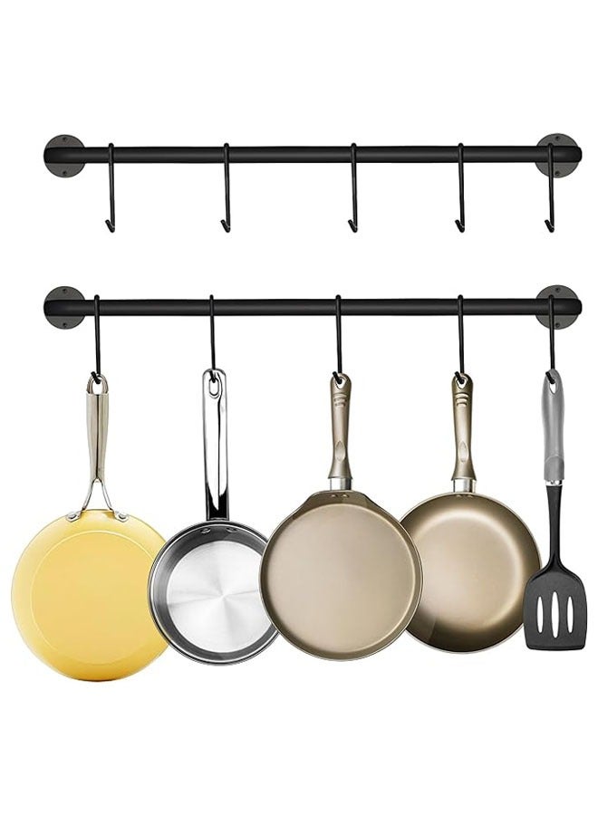 عربست أسود الصلب مطبخ حامل ( 2 قطعة ) ، الجدار شنقا وعاء حامل ، مع 10 على شكل خطاف تعليق المسار - Image 1