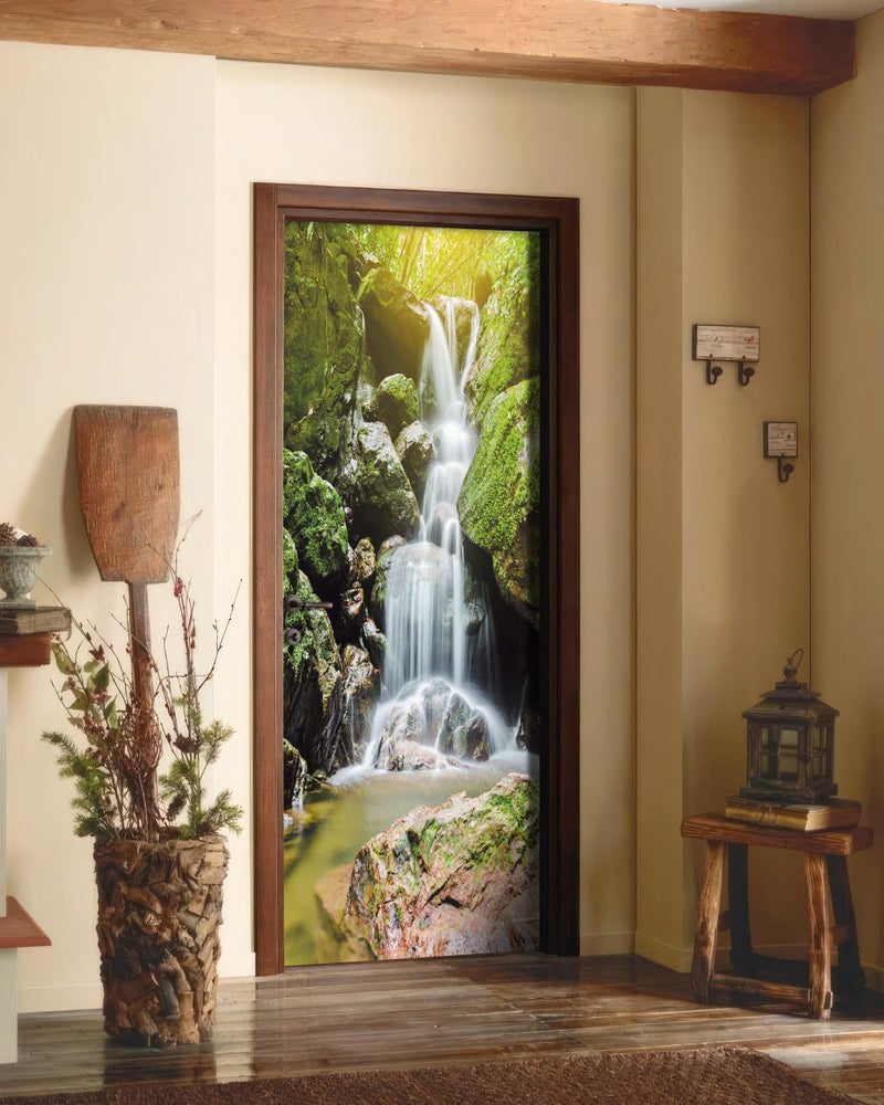 FLFK Door Sticker - 3D Mural Peel and Stick, Removable Self-Adhesive Waterfall Door Wallpaper for Home Decor, 30.3 "W x 78.7 "L, Set of 2 Sheets - Image 5