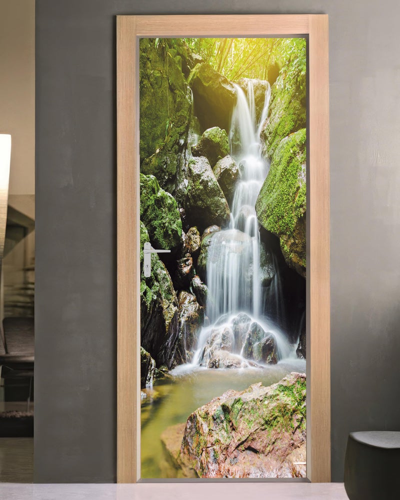 FLFK Door Sticker - 3D Mural Peel and Stick, Removable Self-Adhesive Waterfall Door Wallpaper for Home Decor, 30.3 "W x 78.7 "L, Set of 2 Sheets - Image 1