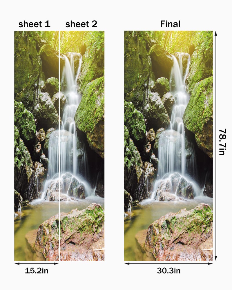 FLFK Door Sticker - 3D Mural Peel and Stick, Removable Self-Adhesive Waterfall Door Wallpaper for Home Decor, 30.3 "W x 78.7 "L, Set of 2 Sheets - Image 2