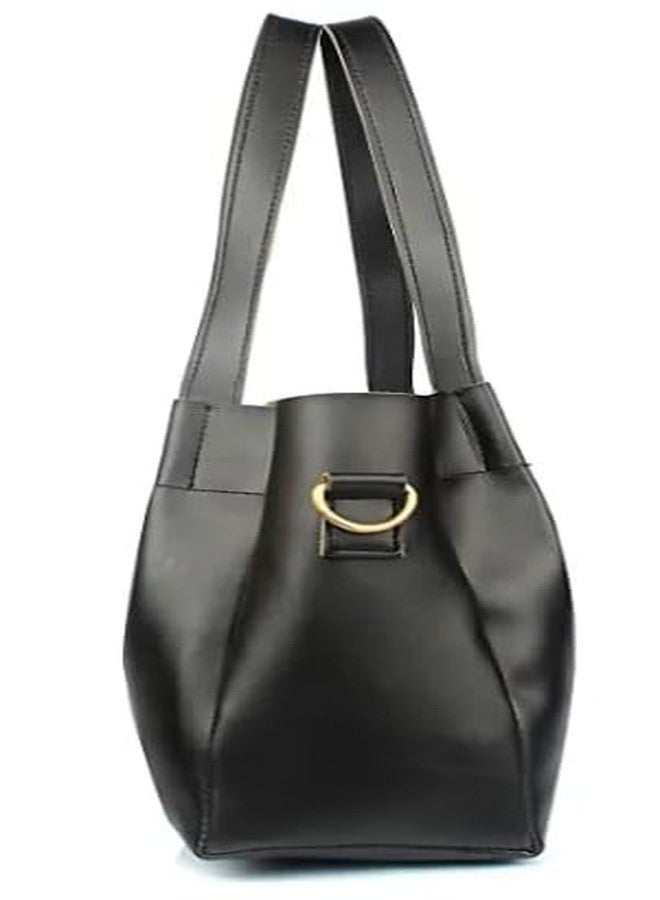 ARONPRO Women's Girls PU Handbag Stylish Casual Workwear Ladies Shoulder Bag- Black - Image 3