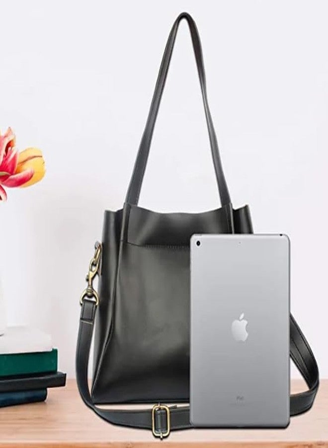 ARONPRO Women's Girls PU Handbag Stylish Casual Workwear Ladies Shoulder Bag- Black - Image 2
