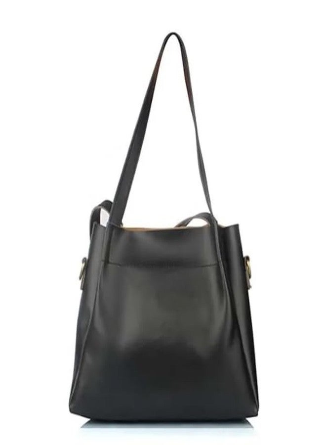 ARONPRO Women's Girls PU Handbag Stylish Casual Workwear Ladies Shoulder Bag- Black - Image 1