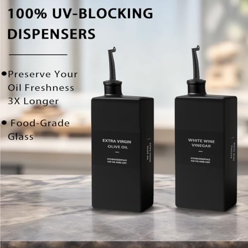 Gelury Olive Oil Dispenser Bottle for Kitchen 16.9oz, Glass Oil Bottles and Vinegar Dispenser Set, Decorative Avocado Oil Dispenser Set (Black, Set of 2) - Image 3