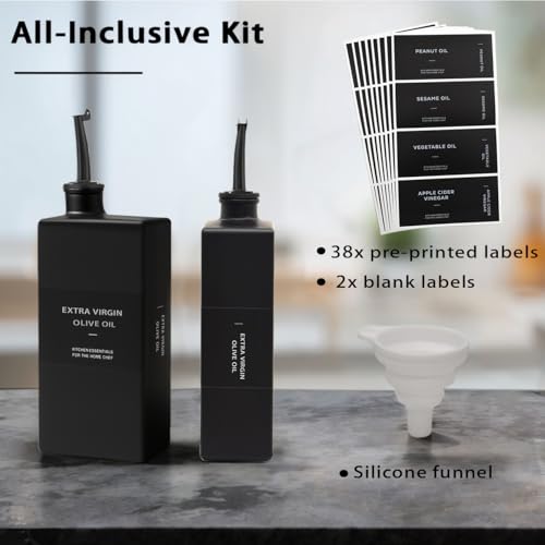 Gelury Olive Oil Dispenser Bottle for Kitchen 16.9oz, Glass Oil Bottles and Vinegar Dispenser Set, Decorative Avocado Oil Dispenser Set (Black, Set of 2) - Image 5