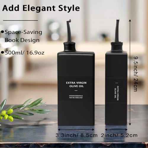 Gelury Olive Oil Dispenser Bottle for Kitchen 16.9oz, Glass Oil Bottles and Vinegar Dispenser Set, Decorative Avocado Oil Dispenser Set (Black, Set of 2) - Image 2