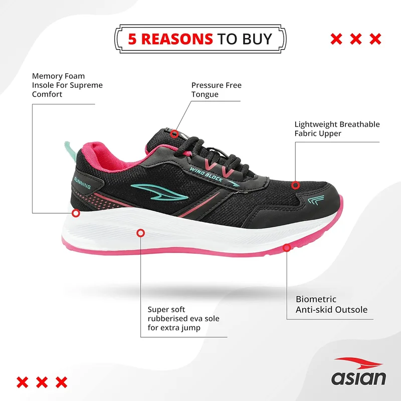 Asian Black Rani Pink Sports Sneakers for Girls