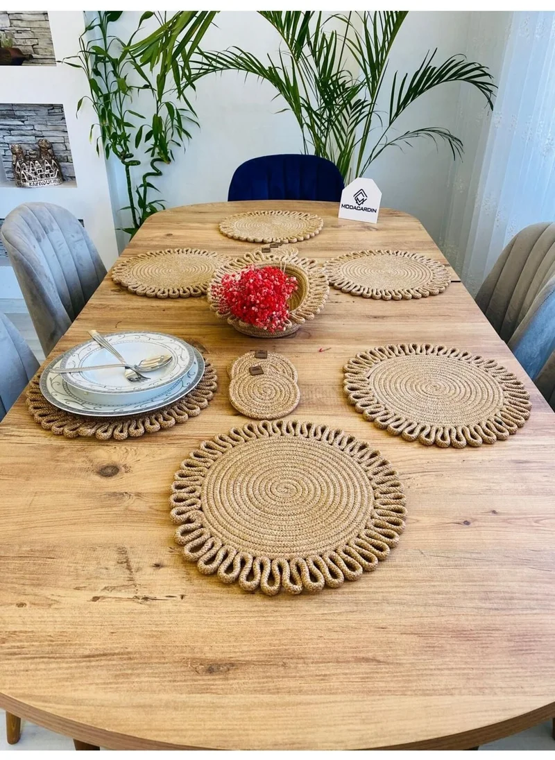 BDZ Deri BDZ Leather Jute Wicker American Service Plate Coaster and Basket 13 Pieces