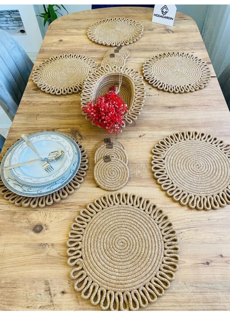 BDZ Deri BDZ Leather Jute Wicker American Service Plate Coaster and Basket 13 Pieces