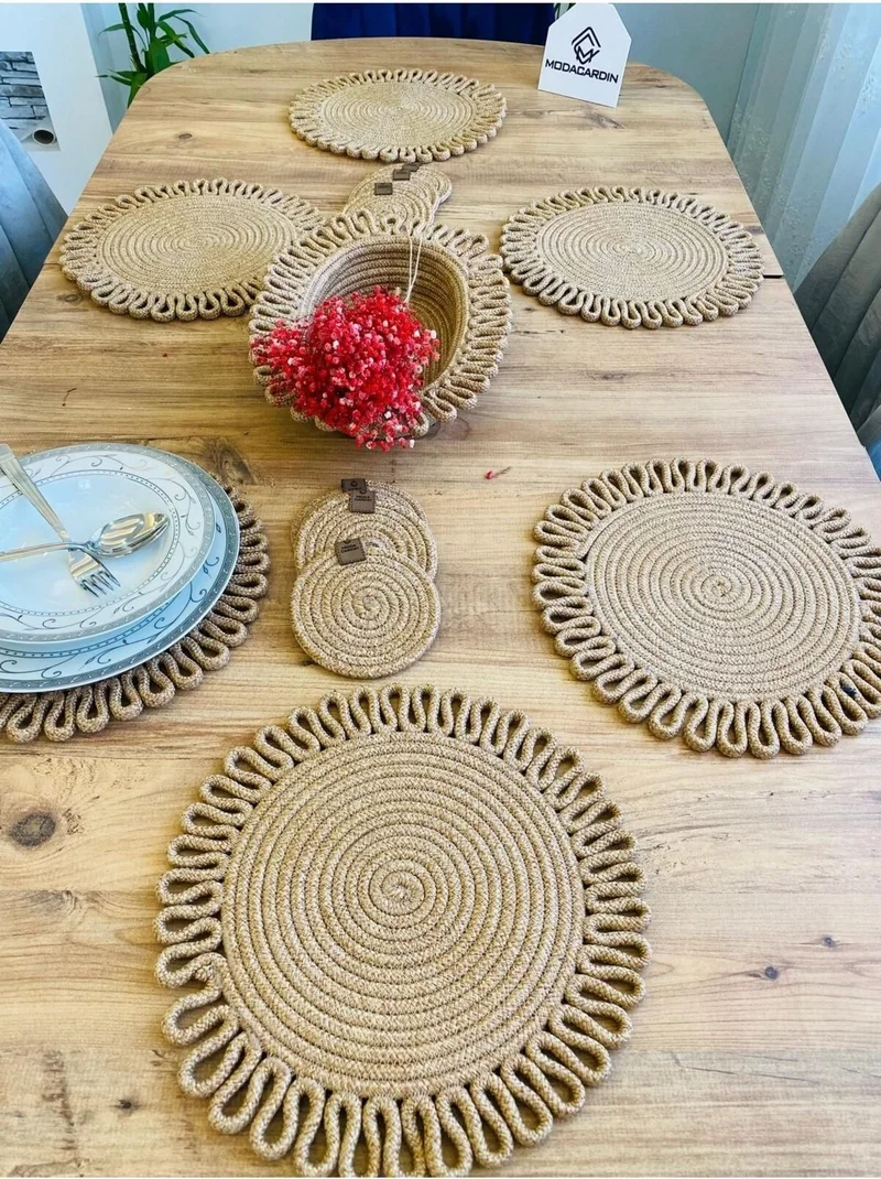 بدز ديري BDZ Leather Jute Wicker American Service Plate Coaster and Basket 13 Pieces
