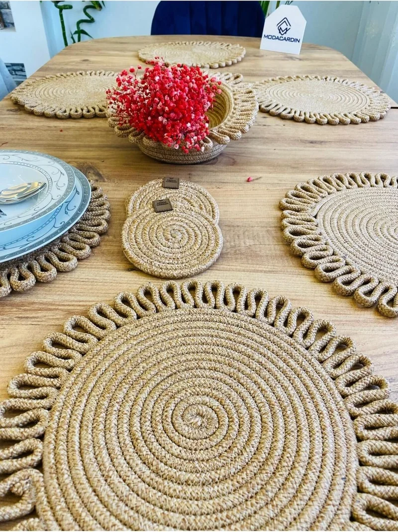 بدز ديري BDZ Leather Jute Wicker American Service Plate Coaster and Basket 13 Pieces