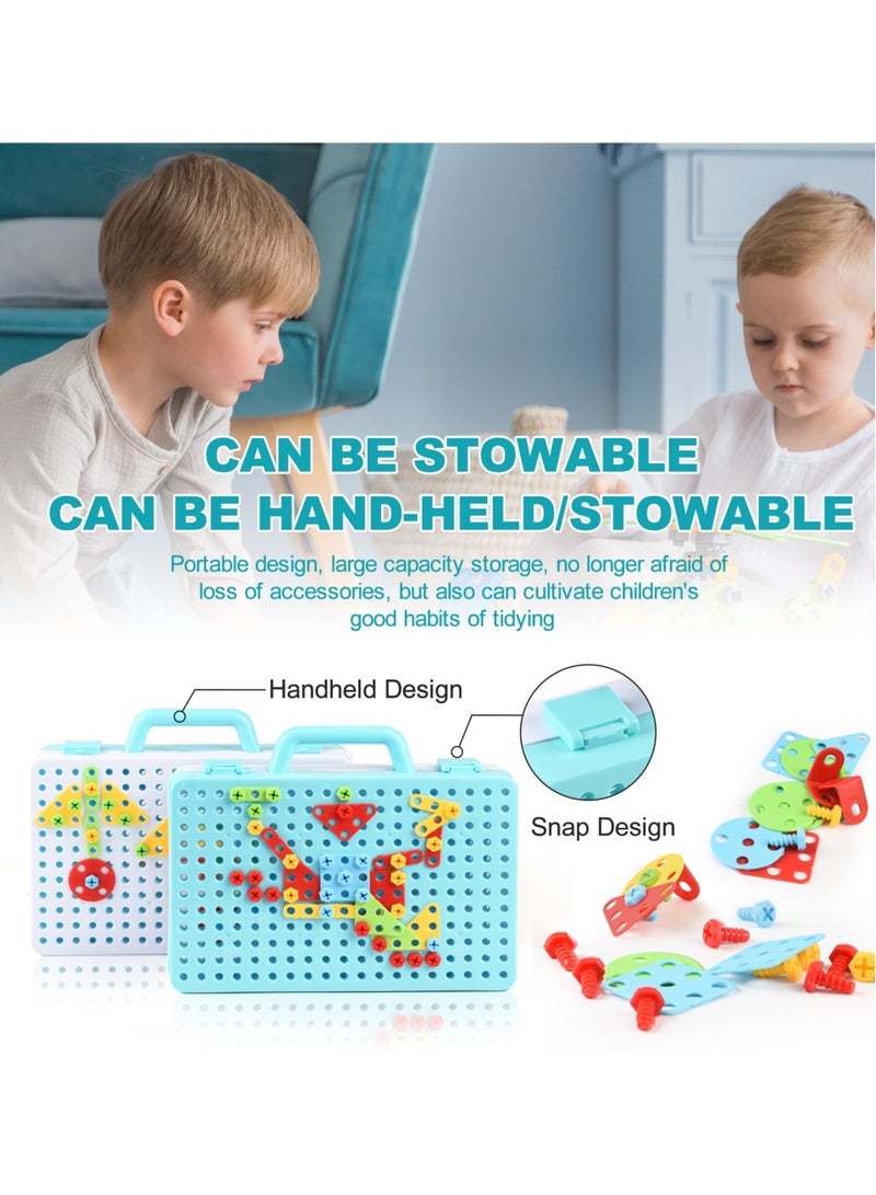 Excefore Mosaic Drill Toys Creative Mosaic Puzzle Toy with Electric Drill STEM Learning Toys Construction Engineering Building Block Games with Toy Drill & Screw Driver Tool Set - Image 3