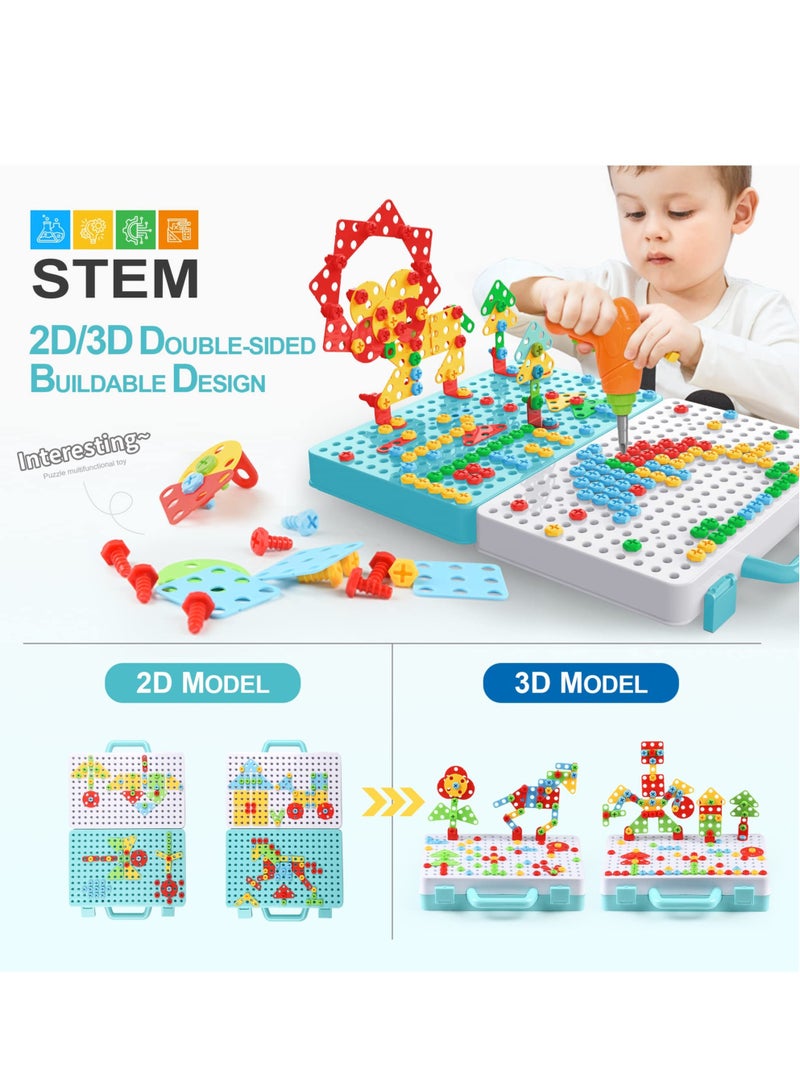 Excefore Mosaic Drill Toys Creative Mosaic Puzzle Toy with Electric Drill STEM Learning Toys Construction Engineering Building Block Games with Toy Drill & Screw Driver Tool Set - Image 2