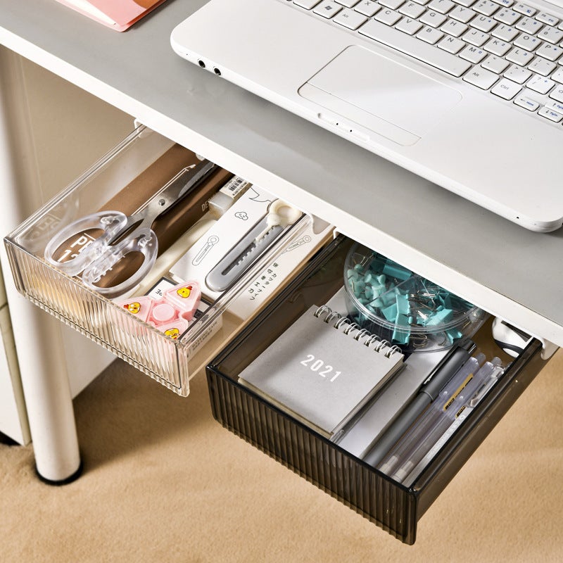 Under Desk Storage Drawer: Transparent Medium Size, ABS+PET 100% New Plastic - Durable Long-Lasting, Invisible Drawer Design for Home Office Organization - Image 3