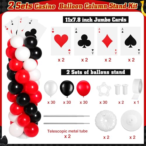 Charnoel 2 Sets Casino Theme Party Decoration Adjustable Poker Themed Balloon Column Stand Kit 8 Pcs Jumbo Poker Cards 129 Pcs Balloon Set for Las Vegas Game Night Birthday Party SuppliesRed Black and White - Image 5