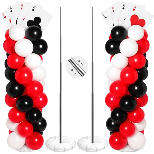 Charnoel 2 Sets Casino Theme Party Decoration Adjustable Poker Themed Balloon Column Stand Kit 8 Pcs Jumbo Poker Cards 129 Pcs Balloon Set for Las Vegas Game Night Birthday Party SuppliesRed Black and White - Image 1