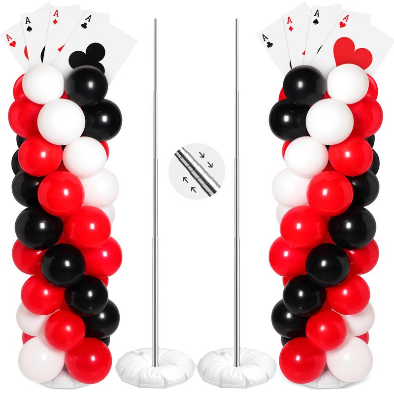 Charnoel 2 Sets Casino Theme Party Decoration Adjustable Poker Themed Balloon Column Stand Kit 8 Pcs Jumbo Poker Cards 129 Pcs Balloon Set for Las Vegas Game Night Birthday Party SuppliesRed Black and White - Image 3