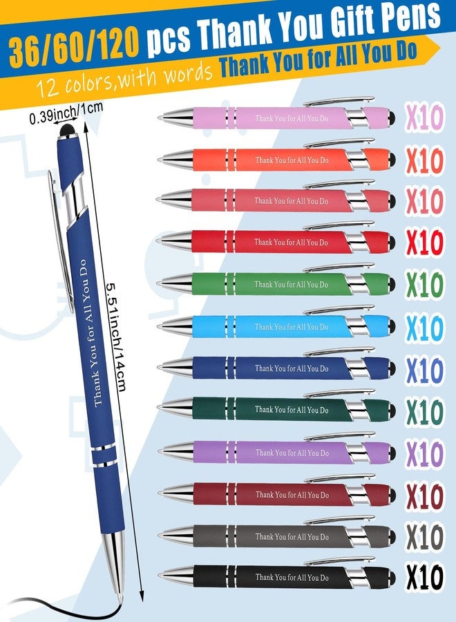 Seajan 36 Pcs Employee Appreciation Gift Pen Bulk Thank You for All You Do 2 in 1 Stylus Pen Multicolor Fine Point Pens for Men Women Coworker Volunteer Teacher Student - Image 2