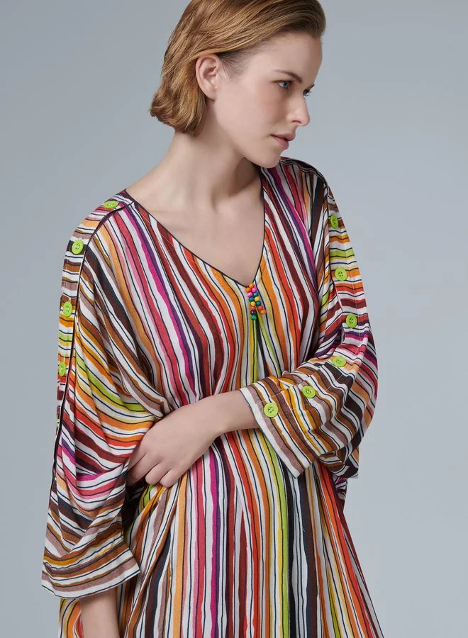 leem Multicoloured Striped Kaftan