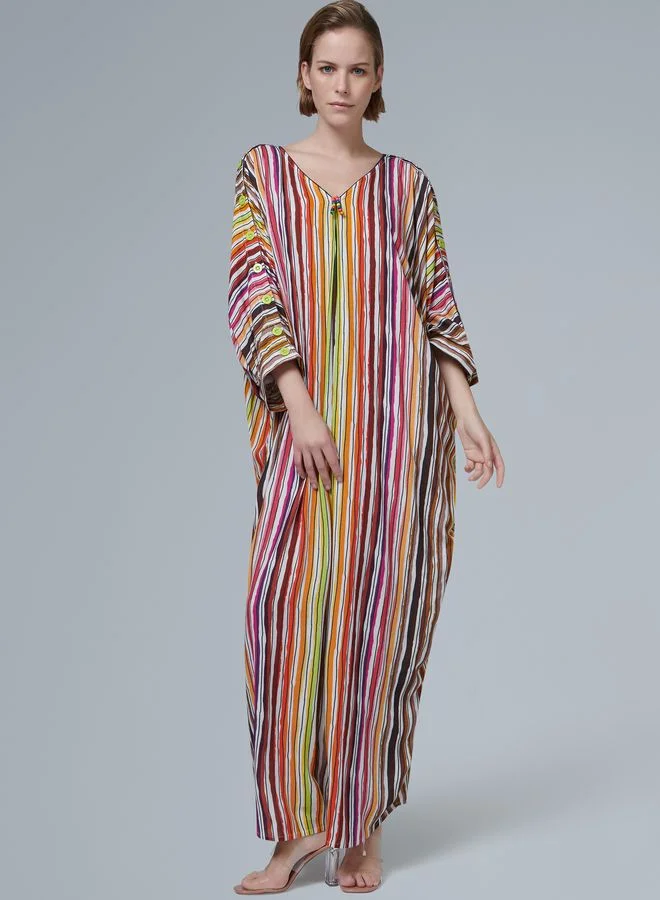 leem Multicoloured Striped Kaftan