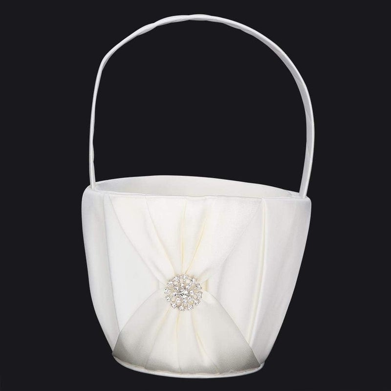 كلاراكو يضيف لمسة أنيقة، سلة هدايا وسلة زهور محمولة مع فيونكة ساتان على كل جانب لحفظها في حفل الزفاف (عاجي) - Image 3