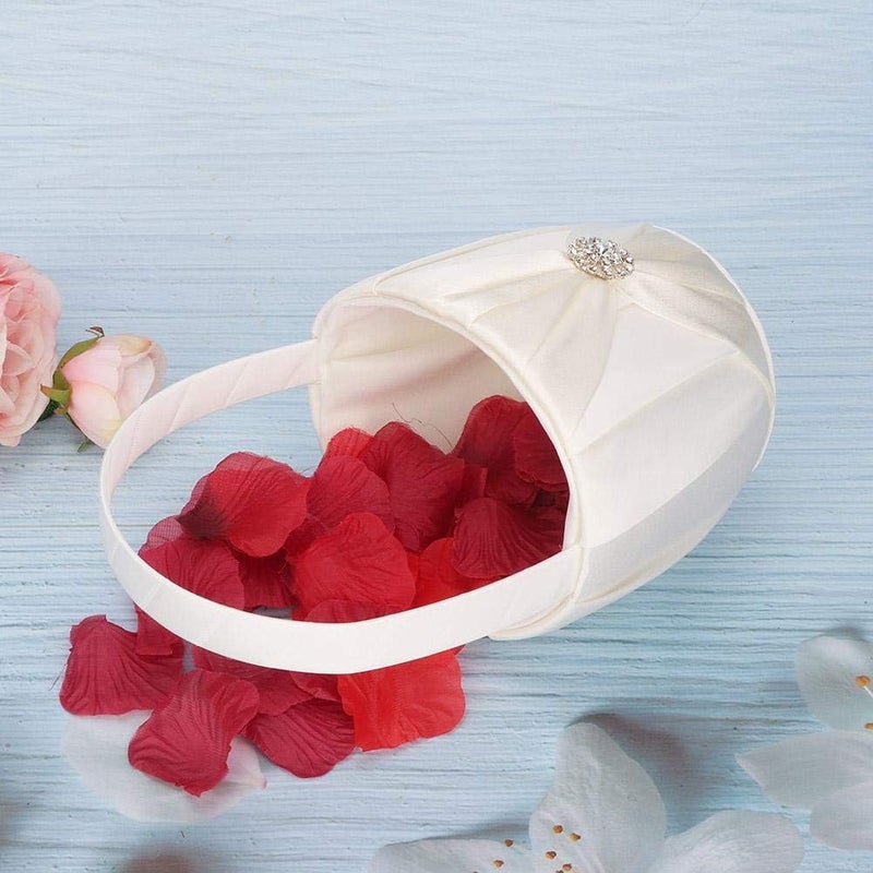 كلاراكو يضيف لمسة أنيقة، سلة هدايا وسلة زهور محمولة مع فيونكة ساتان على كل جانب لحفظها في حفل الزفاف (عاجي) - Image 1