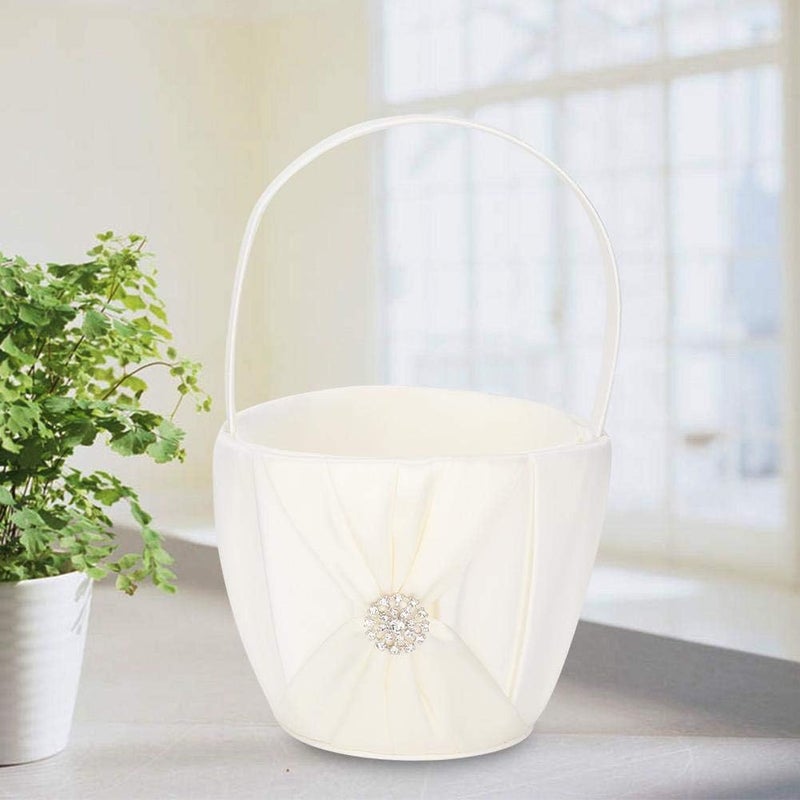 كلاراكو يضيف لمسة أنيقة، سلة هدايا وسلة زهور محمولة مع فيونكة ساتان على كل جانب لحفظها في حفل الزفاف (عاجي) - Image 2