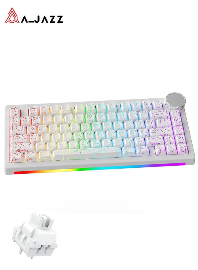 A-jazz AK820 V2 8K gaming keyboard, RGB backlit, wireless mechanical keyboard, compact mechanical keyboard design, and 10,000 mAh ultra-long battery life. It supports three connection modes (2.4 GHz/Bluetooth/wired) and hot-swappable switches. White contour side-engraved keycaps - Image 1