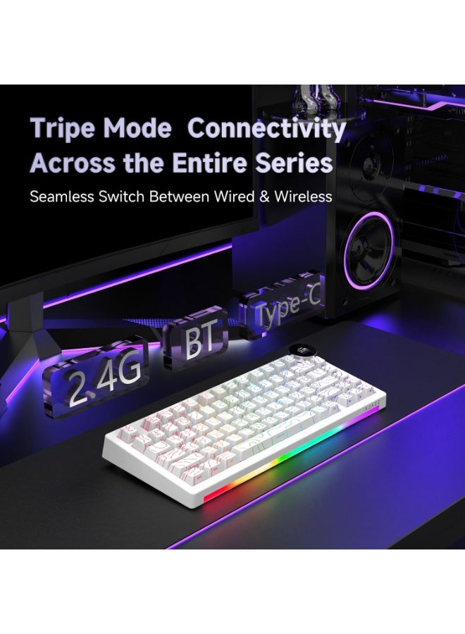 A-jazz AK820 V2 8K gaming keyboard, RGB backlit, wireless mechanical keyboard, compact mechanical keyboard design, and 10,000 mAh ultra-long battery life. It supports three connection modes (2.4 GHz/Bluetooth/wired) and hot-swappable switches. White contour side-engraved keycaps - Image 2