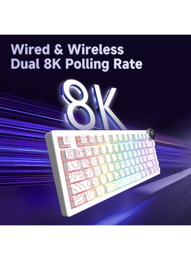 A-jazz AK820 V2 8K gaming keyboard, RGB backlit, wireless mechanical keyboard, compact mechanical keyboard design, and 10,000 mAh ultra-long battery life. It supports three connection modes (2.4 GHz/Bluetooth/wired) and hot-swappable switches. White contour side-engraved keycaps - Image 3