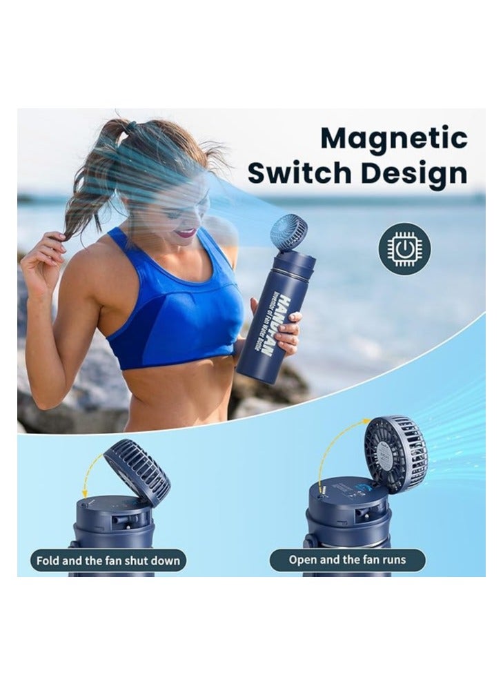 HandFan Bottle 24 oz Insulated Water Bottle with Fan, Stainless Steel Sports Water Bottles Flask with Straw, Personalized Hot & Cold Water Jug, Travel Thermo Mug Gifts for Women Running Gym(Blue)-(Colour different) - Image 5