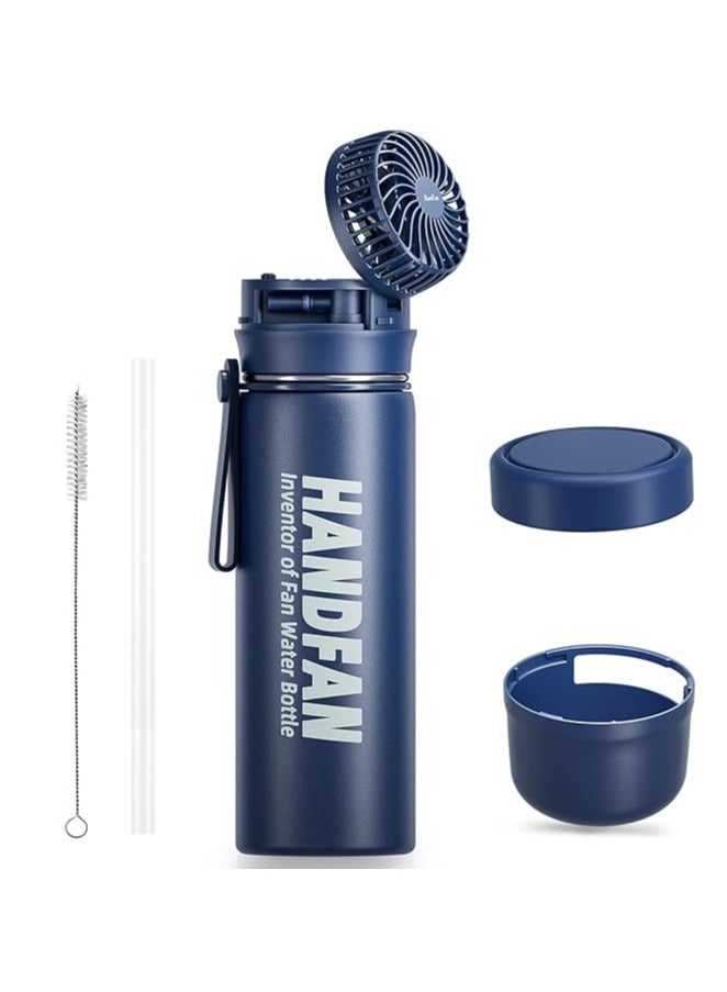 HandFan Bottle 24 oz Insulated Water Bottle with Fan, Stainless Steel Sports Water Bottles Flask with Straw, Personalized Hot & Cold Water Jug, Travel Thermo Mug Gifts for Women Running Gym(Blue)-(Colour different) - Image 1