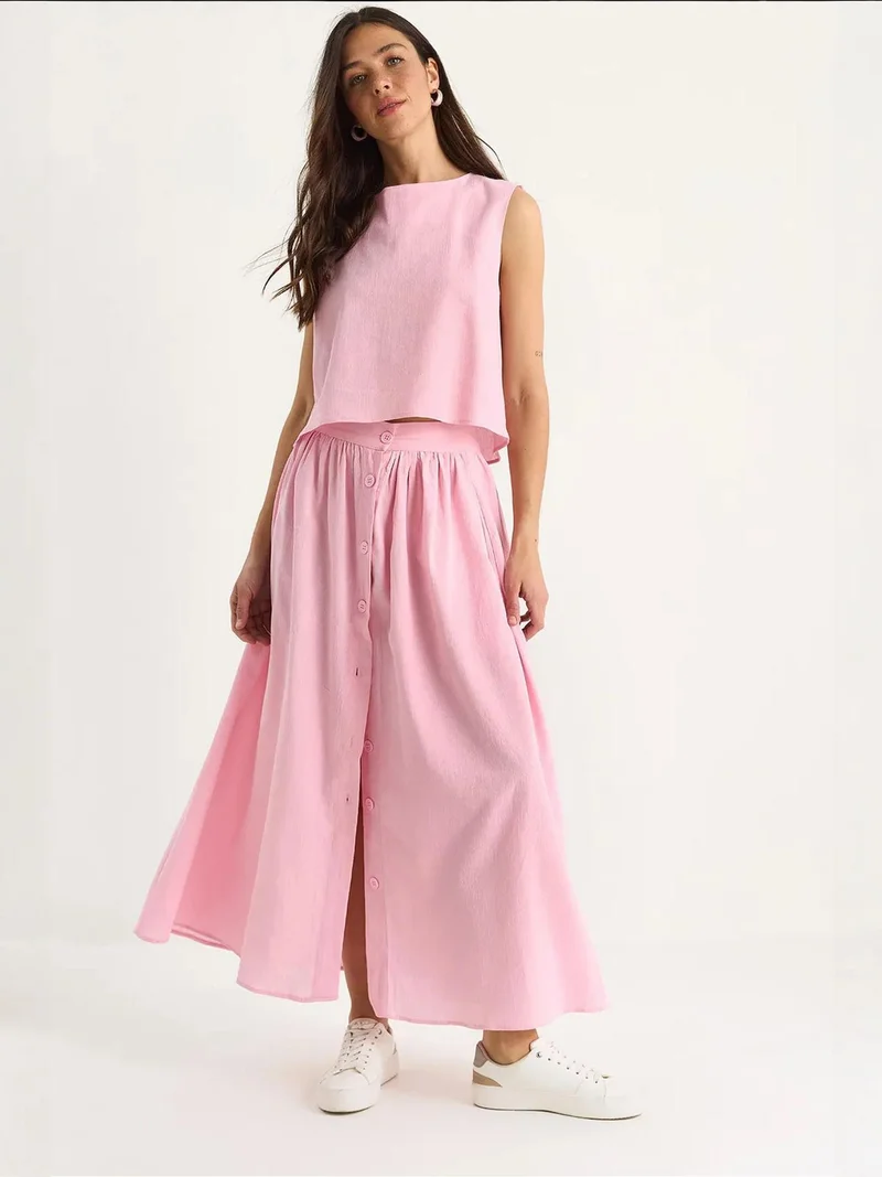 LUCCI Textured Cotton Two-Piece Set with Button Closure