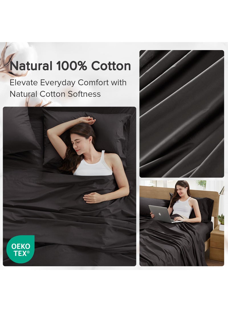 Comfort Spaces Comfort Spaces 100% Cotton Sheets Cal King  Breathable & Soft Cotton Sheets  Naturally Cool Cotton Bed Sheets with 14"" Elastic Pocket Fits up to 16"" Mattress  All Season Sheet Set  Black 4 Piece  - Image 5