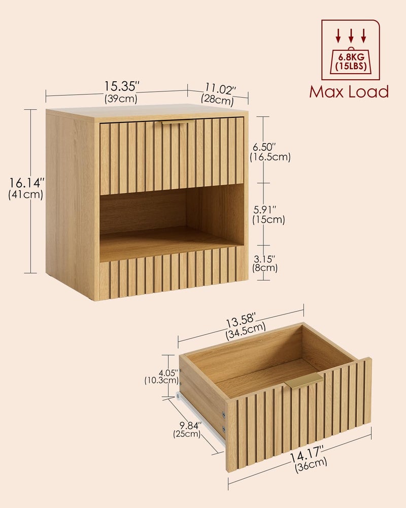 Apetaccat Small Nightstand, Modern Night Stand, Bedside Table with Drawer and Open Shelf, Cube Design, Small Side Table for Bedroom, Living Room, Oak - Image 2