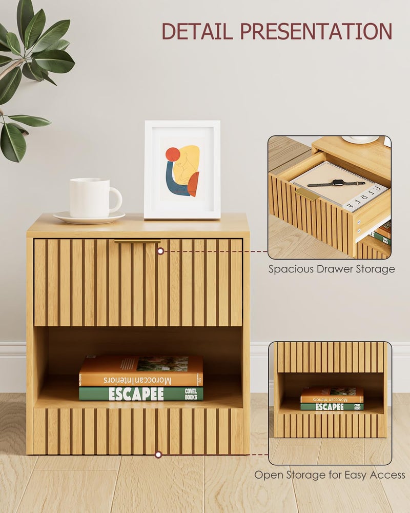 Apetaccat Small Nightstand, Modern Night Stand, Bedside Table with Drawer and Open Shelf, Cube Design, Small Side Table for Bedroom, Living Room, Oak - Image 4