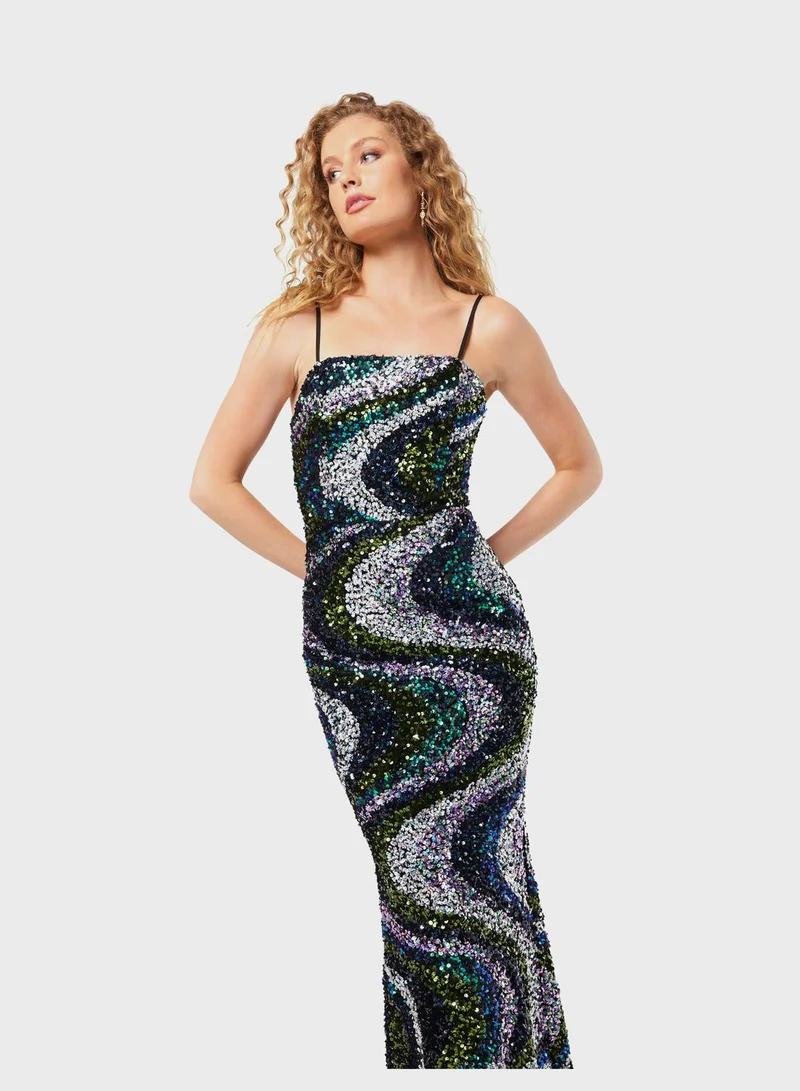 ELLIATT Sequin Wavy Column Dress