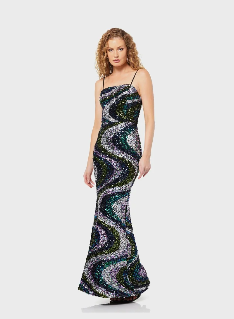 ELLIATT Sequin Wavy Column Dress
