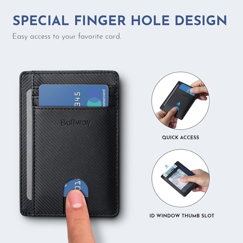 Buffway محفظة جلدية رفيعة وعصرية مع حماية RFID للرجال والنساء - أسود قمة - Image 4