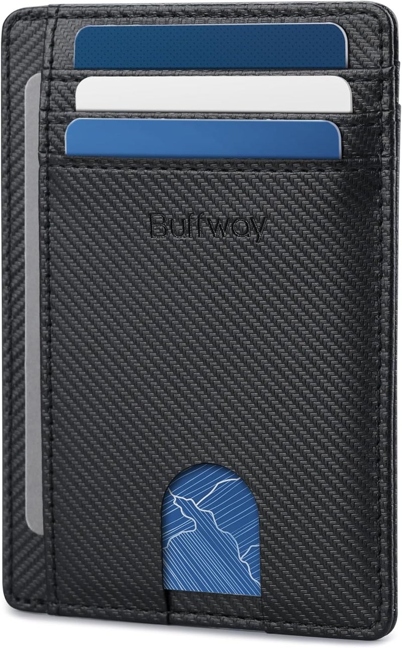 Buffway محفظة جلدية رفيعة وعصرية مع حماية RFID للرجال والنساء - أسود قمة - Image 1