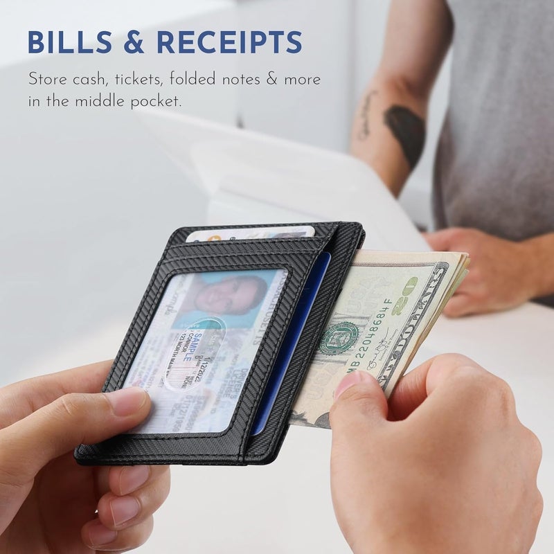 Buffway محفظة جلدية رفيعة وعصرية مع حماية RFID للرجال والنساء - أسود قمة - Image 5