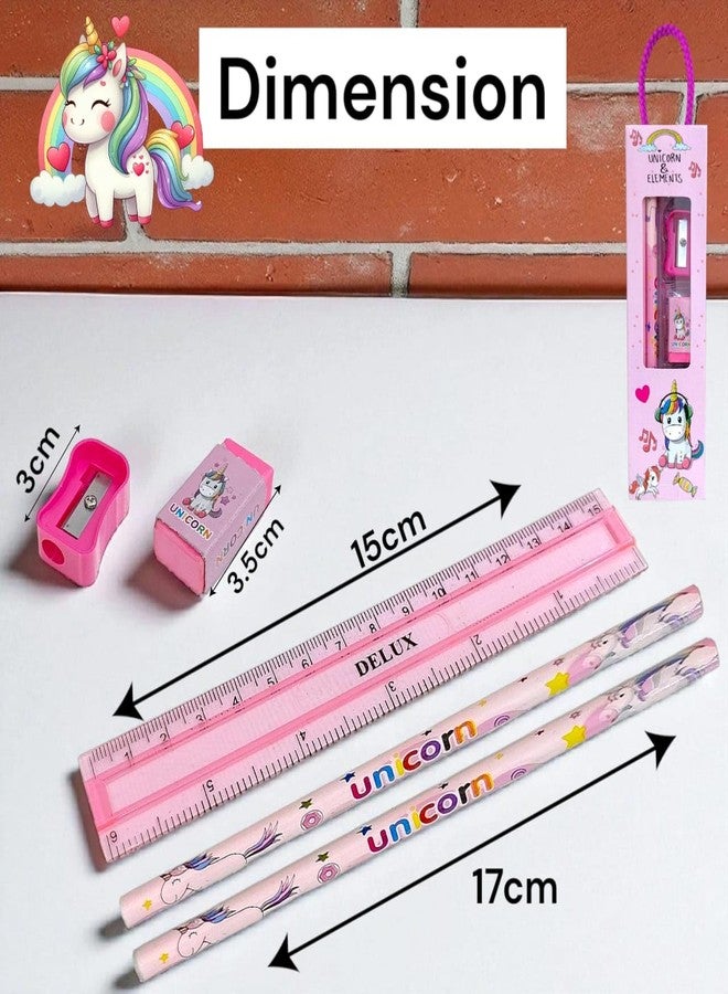 AMANVANI Kids Stationery Set Pack of 12, Unicorn Theme Stationery Kit with Pencils, Scale, Eraser, Sharpener, Kanjak Return Gift, Birthday Return Gift for Kids, School Stationery Set - Image 4