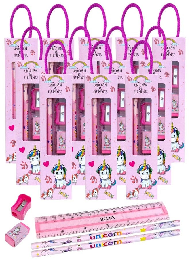 AMANVANI Kids Stationery Set Pack of 12, Unicorn Theme Stationery Kit with Pencils, Scale, Eraser, Sharpener, Kanjak Return Gift, Birthday Return Gift for Kids, School Stationery Set - Image 1